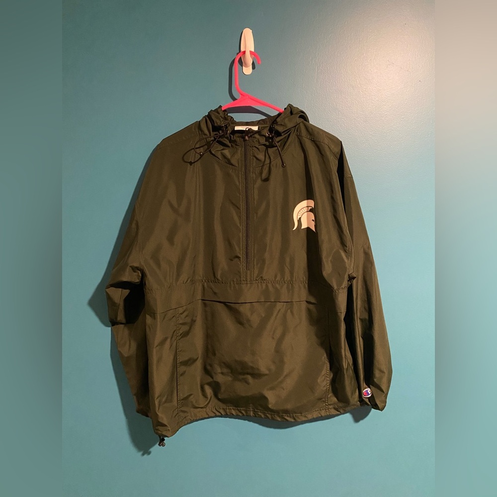 Champion Olive Green Hooded Windbreaker MSU